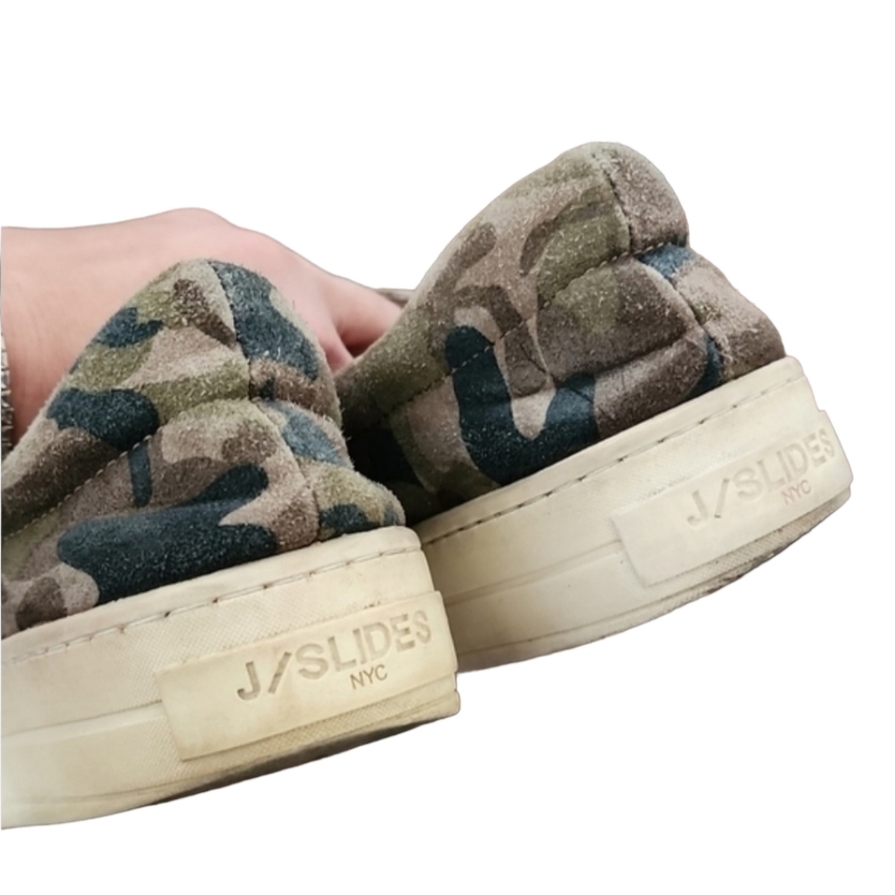 J/SLIDES NYC Harry Camo Suede Platform Sneakers 7 Slip On Washed Out Lived In - Picture 14 of 16